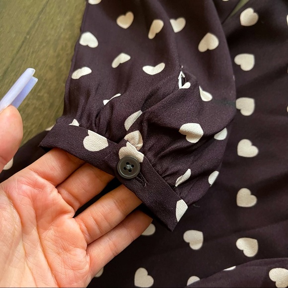LOFT Burgundy Heart Printed Blouse - Picture 3 of 10